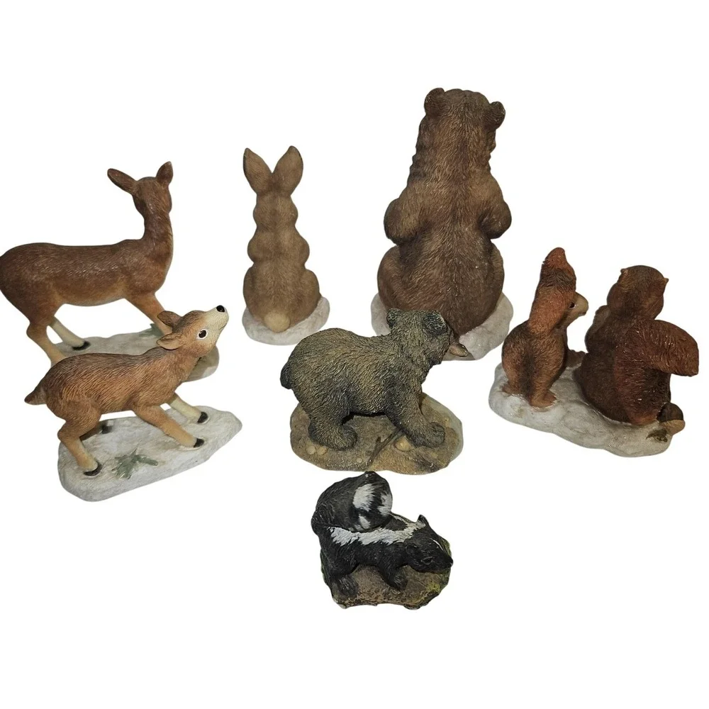 Vintage 1997 Enesco Forest Animal Figurines Set Deer Bear Squirrel Rabbit‎ Skunk